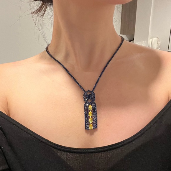 NEW Jean Dousset Sapphire and Canary Fancy Necklace - Picture 1 of 8
